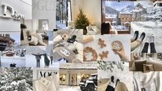 a collage of photos with snow and christmas decorations