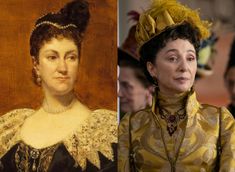 two pictures of women in period costumes one is older and the other has younger hair