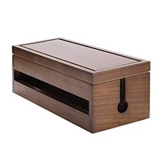 a wooden box with a drawer on the top and handles is shown in front of a white background