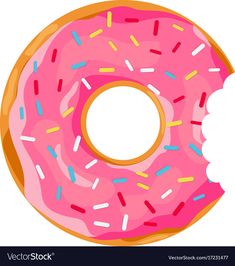 a donut with pink icing and sprinkles on a white background