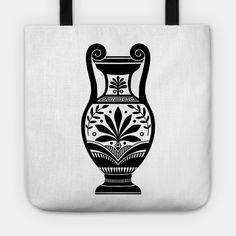 a black and white vase on a white background tote bag with an ornate design