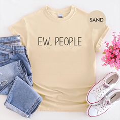 Ew People Unisex T-shirt, Funny tee, Sarcasm T-shirt, Hipster Shirt, Hate People 👕 Unisex soft-style adult ring spun t-shirt. This tee feels like a stress-free weekend. The T-shirt is pre-shrunk, 100% cotton. * Ribbed collar * Taped neck and shoulders * Tubular body * Twin needle sleeves and hem * Tear out label Material: 100% ringspun cotton Weight:  White 144 gsm, Colour 153 gsm 📏 Unisex Adult T-Shirt Sizing Guide SML - Adult - Chest Size - 34/36"  MED - Adult - Chest Size -  38"  LRG - Adul Ew People Shirt, Ew People, Hipster Shirts, Hate People, T Shirt Funny, Funny Tees, Chest Size, Soft Style, Unisex T Shirt