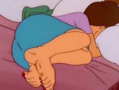 an animated image of a person laying in bed with his head on the pillow,