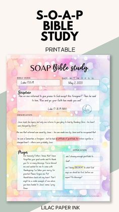 the soap bible study book with an image of bubbles on it and text that reads so - ap bible study printable