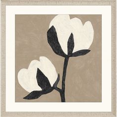 two black and white flowers on a brown background in a framed art print by person