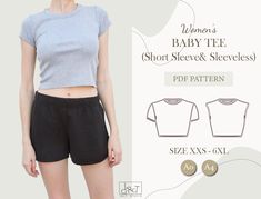 the woman's baby tee shirt and shorts sewing pattern is shown