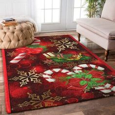 Fireside Flurries With Christmas Limited Edition Rug, Christmas Rug, Christmas Living Room Decor Rug, Christmas Floot Mat Christmas Rug, Christmas Rugs, Christmas Candy Cane, Floor Decor, Christmas Candy, Cute Pattern, Red Christmas, Floor Coverings, One Color