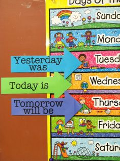 the days of the week are organized on a bulletin board