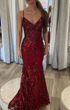 Designer Spaghetti Straps Long Mermaid Sleeveless Prom Dress fg4826 – formalgowns Red Prom Dress Sparkly, Sleeveless Prom Dress, Tight Prom Dresses, Prom Dress Inspo, Fitted Prom Dresses, Senior Prom Dresses, Classy Prom Dresses, Burgundy Prom Dress, Prom Dresses Sleeveless