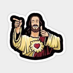 the jesus is giving thumbs up and holding a heart in his hand with both hands