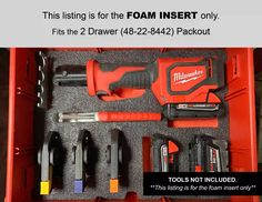 a red tool box filled with tools like drillers and screwdrivers