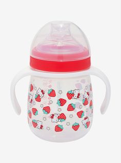 the sippy cup has strawberries on it