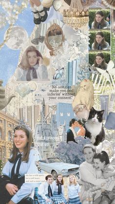 the collage has many different pictures and words on it, including an image of a woman