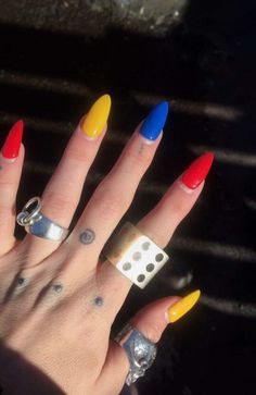 Multicolour Nails, Matte Acrylic Nails, Grunge Nails, Nails Only, Short Acrylic Nails Designs, New Year's Nails, Cute Nail Designs, Funky Nails, Dua Lipa