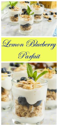 lemon blueberry parfait with yogurt, granola and fresh mint