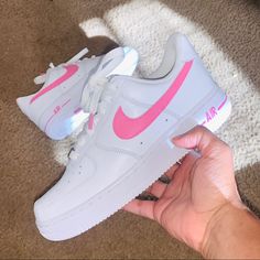 Custom Pink Air Force 1 *Any Color Paint Available * This Item Is Unisex So Anyone Can Rock This All Sizes Are Available Please Allow 5-7 Business Days For Delivery #Streetwear #Nike Pink Custom Air Force, Pink Af1, Pink Air Force 1, Nike Shoes Custom, Cute Casual Shoes, Nike Air Women, Pink Jordans, Pink Nike Shoes, White Air Force 1