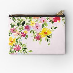 a floral print pouch with zipper closure