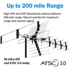 an advertisement for the atsc tv antenna range, with instructions on how to install it