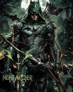 the green arrow is standing in front of a city