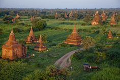 an aerial view of the temples in bagan