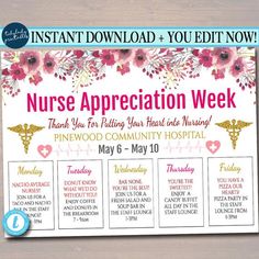 nurse appreciation week sign with pink flowers and gold foil on the front, next to it is