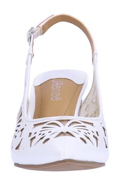 Laser-cut detailing lends textural intrigue to a slingback pump framed by a pointy cap toe and tapered heel. 2 3/4" heel Adjustable slingback strap with buckle closure Memory foam cushioning Synthetic upper, lining and sole Imported Ladies Pumps, Slingback Pump, Women's Pumps, Memory Foam, Laser Cut, Nordstrom, Buckle, Pumps, Heels