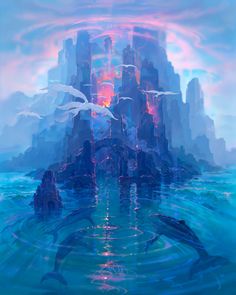 Creation of Paradise - John Pitre Fine Art Heartbeat Drawing, John Pitre, Tiamat Dragon, Mystical Landscapes, Sky And Ocean, Mystic Art, Graphisches Design, Cocoppa Wallpaper, Fantasy Map