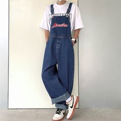 Loose Printed Letters Jeans Blue Overalls Men's Oversize Casual Hiphop Straight Wide-leg Pants Four Seasons Work Denim Trousers Suspenders Casual, Suspender Jeans, Printed Letters, Blue Overalls, Trendy Boy Outfits, Overall Outfit, Oversized Jeans, Mens Casual Dress Outfits