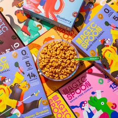 cereal in a bowl on top of children's books