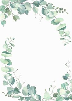 watercolor painting of green leaves and branches on a white background with space for text