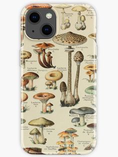 Mushrooms Vintage Botanical Scientific Illustration - Old Style Fungi Aesthetic - Rustic Garden and Kitchen Art iPhone Case Fungi Aesthetic, Mushrooms Vintage, Mushroom Illustration, Adolphe Millot, Vintage Mushroom, Art Iphone Case, Mushroom Fungi