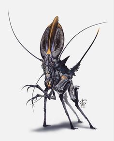 a drawing of a bug with large antennae and two horns on it's head