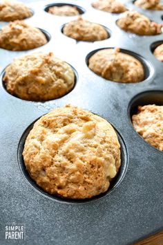 freshly baked muffins in a baking pan ready to go into the freezer