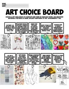 the art choice board is filled with pictures and words to describe what they are doing