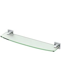 glass shelf with chrome finish and metal brackets