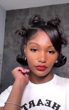 Natural Slick Back Ponytail Short Hair, Hair Clip Styles For Medium Hair, Short Bob Natural Hair Black Women Curly Hairstyles Updo, Black Natural Twist Hairstyles, Natural 4b Hairstyles Medium, Medium Hair Styles For Black Women, Short Y2k Hairstyles Black Women, Cute Hairstyles For A Bob, Short Hair Slick Hairstyles