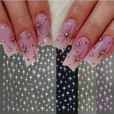 4-Pack 3D Golden Starburst Nail Art Stickers - Self-Adhesive Embroidered Plastic Decals with Glossy Finish - Fantasy Oblong Manicure Charms for DIY Nail Decoration - Single Use Star Theme Nail Embellishments Holiday Party Nails, Nail Embellishments, Nail Designs Easy Diy, Nail Decals Diy, Star Theme, Nail Art Stickers Decals, Y2k Nails, Nail Art Sticker