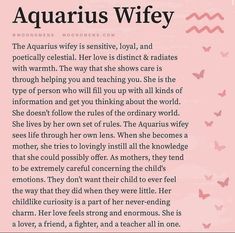 the poem for aquarius's wife is shown in pink and white with butterflies on it