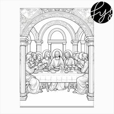 the last supper of jesus coloring page for adults and children, with an image of people eating