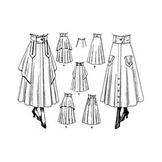 an old fashion dress pattern with buttons and pleating on the front, side, and back