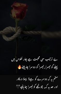 a rose that is tied to a rope with the caption in english and arabic