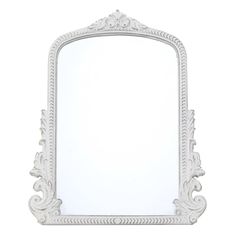 an ornate white mirror on a white background