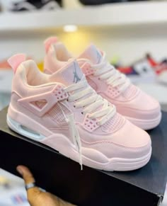 Hello Kitty Jordan 4’s, Jordan 4 Oreo Pink, Jordan 4’s Pink, Pink Shoes Jordans, Girly Jordans, Pink Jordans 4s, Pink Jordans, Nike Shoes Women Fashion, Back To School Shoes