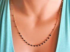 delicate rose gold choker necklace gold chain necklace dainty gold choker gold chain choker black necklace spinel rosary satellite necklace This is a gorgeous necklace that can be worn everyday or on special occasions! This necklace has two parts: the satellite chain necklace part and the black spinel rosary bar /part. This chain rosary necklace is available in gold and rose gold finish! Black spinel stones are tiny and faceted which give a sparkling touch to your look! A beautiful satellite and Rose Gold Jwelery, Elegant Black Jewelry With Satellite Chain, Elegant Black Necklace With Satellite Chain, Minimalist Black Necklace With Satellite Chain, Elegant Black Satellite Chain Necklace, Satellite Chain Choker Jewelry Gift, Satellite Chain Choker As Gift, Delicate Black Necklace For Gift, Minimalist Black Wire Wrapped Necklace