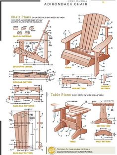 an adirondack chair with measurements and instructions for the parts to build it