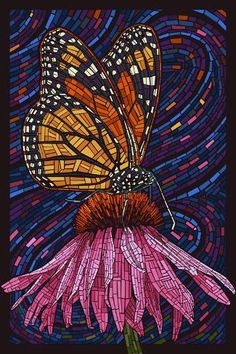 a painting of a butterfly sitting on top of a purple flower with the words california written below it