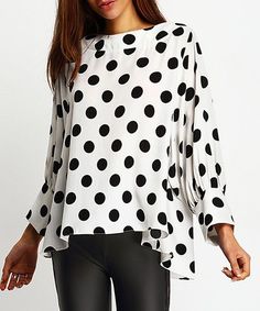 Ruffle Long Sleeve Blouse, Batwing Sleeve Top, Batwing Sleeve Blouse, Women White Blouse, Asymmetrical Blouse, Black And White Style, Bottoming Shirt, Polka Dot Blouse, Loose Tops