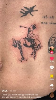 the tattoo on this woman's stomach has an image of a man riding a horse