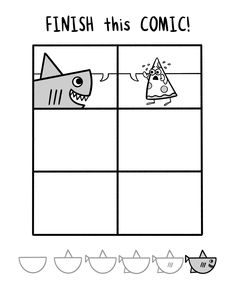 a comic strip with an image of a shark and a pizza slice on the bottom