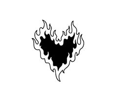 a black and white heart with flames in the shape of a demon's head